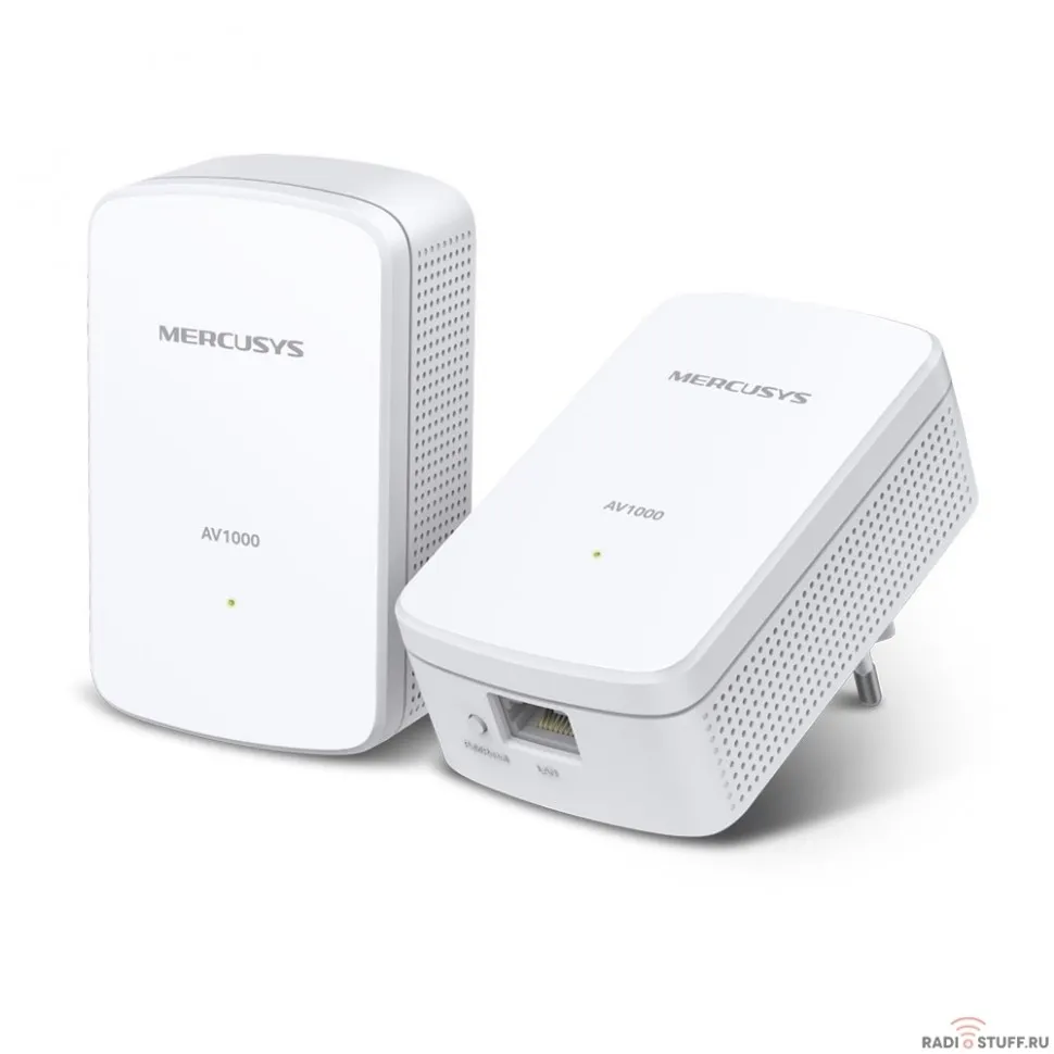 Mercusys MP500 KIT AV1000 Комплект гигабитных адаптеров Powerline, стандарт HomePlug AV2, 1 гигабитный порт, до 300 м по электросети, Plug and Play
