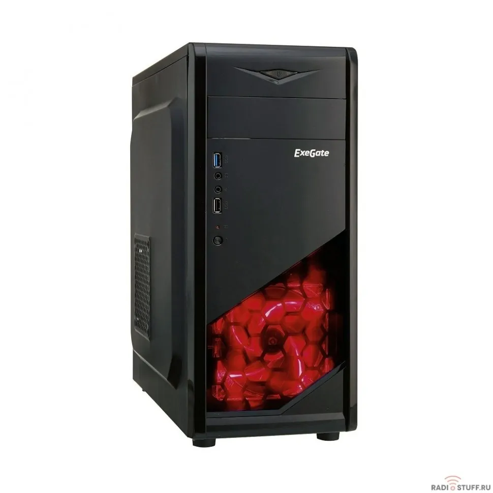 Exegate EX281257RUS Корпус Miditower ExeGate EVO-8207 Black-Red light, ATX, <700NPX>,  1*USB+1*USB3.0, HD Audio