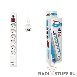 BURO Сетевой фильтр, 6 розеток, 1.8 метра, (BU-SP1.8_USB_2A-W), белый (коробка) {992309}