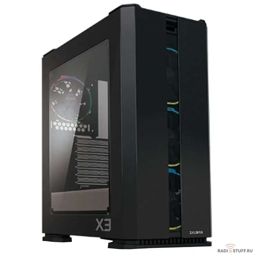 Корпус ZALMAN X3 BLACK, без БП, боковое окно (закаленное стекло), черный,  ATX 