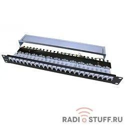 Патч-панель 19", 1U, 24 порта, полн. экран., cat.5e, Dual Type, черный, Hyperline 