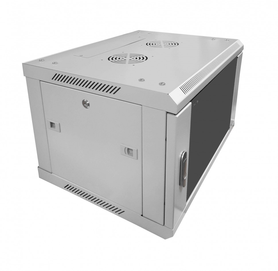 Шкаф настенный 6U серия WMA (Wall Maestro) (600х450х370), разборный, передняя стеклянная дверь, серый Netko "А"