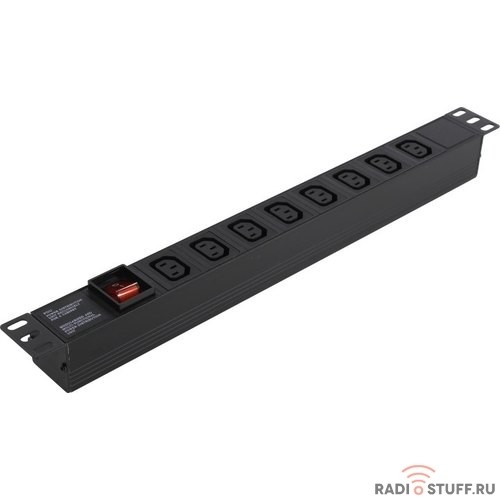 Exegate EX280854RUS Блок розеток ExeGate ServerPro PDU-19H808 Al-8С13-C14-SW, 1U, Алюм., 8 IEC 320 C13, С14