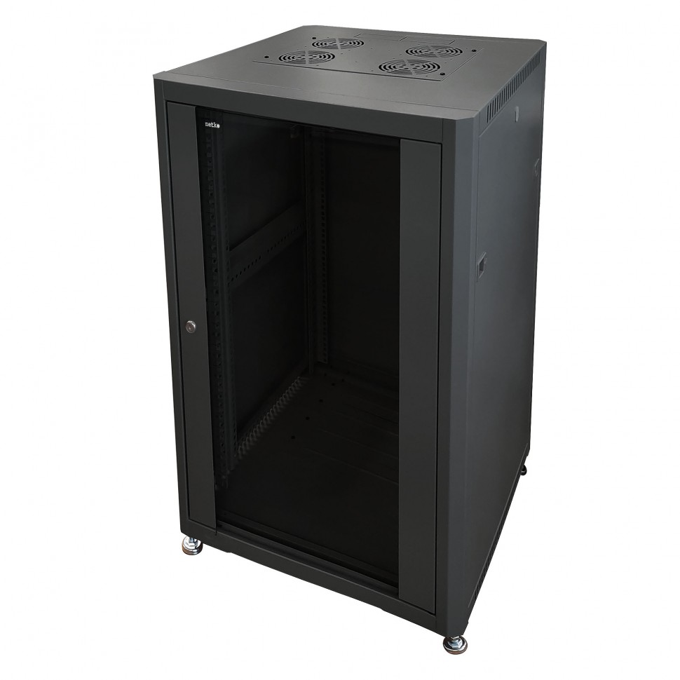 Шкаф напольный 19" Netko 36U серия Optima (600х800х1762), передняя дверь стекло, черный, разобранный (упакован в 3 коробки)