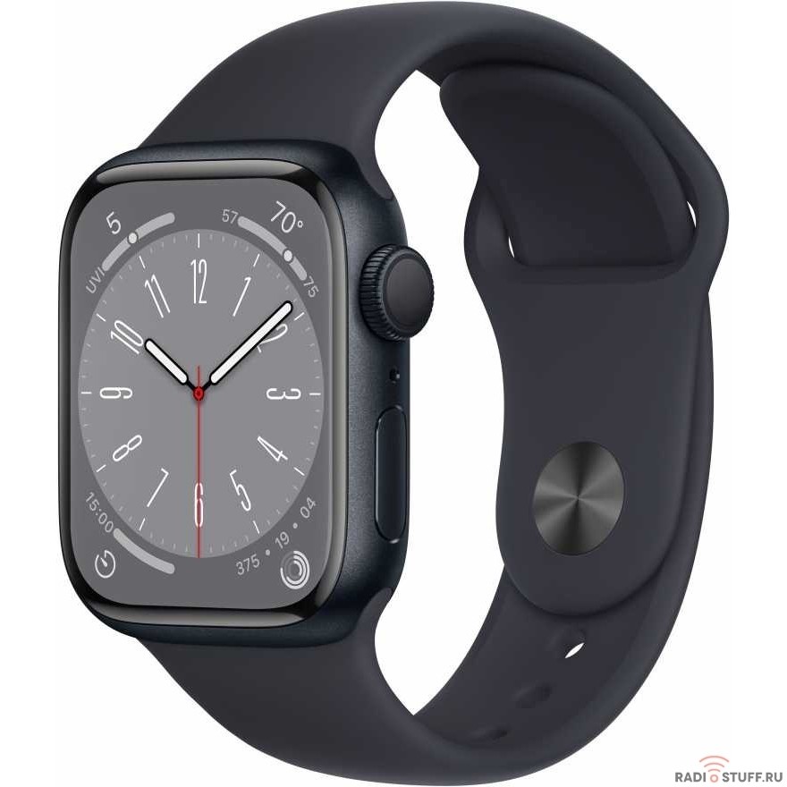 Apple Watch Series 8, 41 мм, корпус из алюминия цвета «тёмная ночь», спортивный ремешок цвета «тёмная ночь», размер S/M [MNU73LL/A] (США)