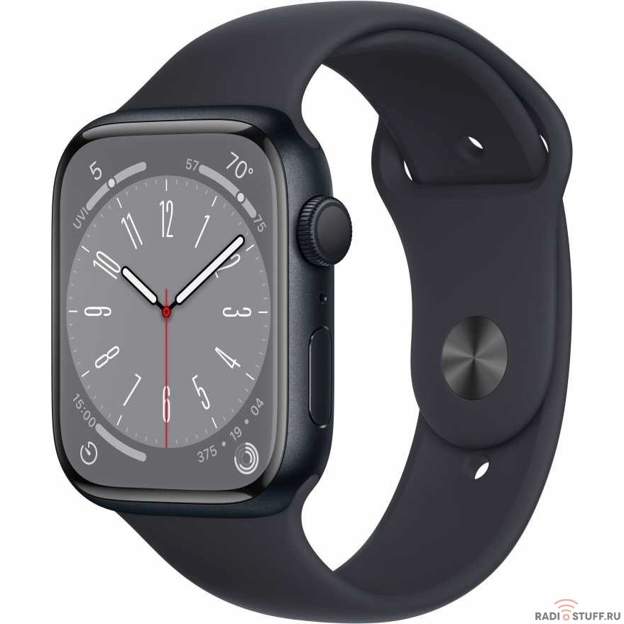 Apple Watch Series 8, 45 мм, корпус из алюминия цвета «тёмная ночь», спортивный ремешок цвета «тёмная ночь», размер M/L [MNUL3LL/A] (США)