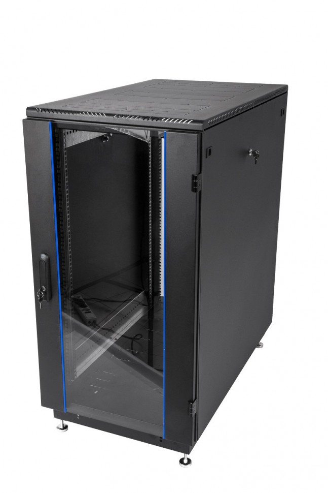 Шкаф телекоммуникационный напольный, 22U, (600x600мм), дверь стекло, чёрный, ЦМО