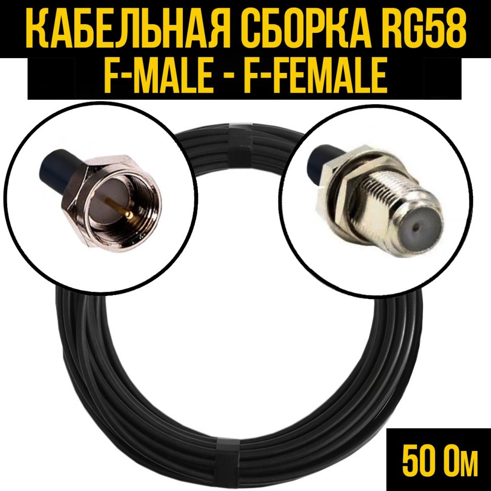 Кабельная сборка RG-58 (F-male - F-female), 0,5 метра