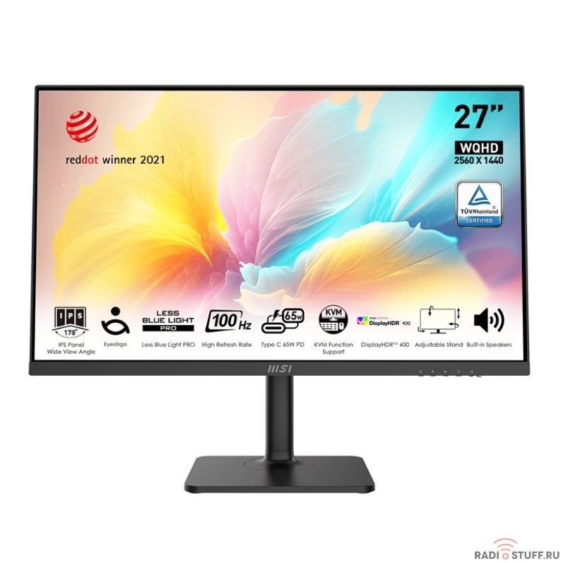 LCD MSI 27" Modern MD272QXP черный {IPS 2560x1440 100Hz 16:9 300cd 178/178 HDMI DisplayPort USB HAS Pivot}