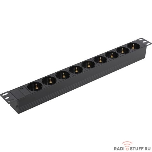 Exegate EX280847RUS Блок розеток ExeGate ServerPro PDU-19H901 Al-9S-C14, 19",1U,алюм, 9Schuko, С14