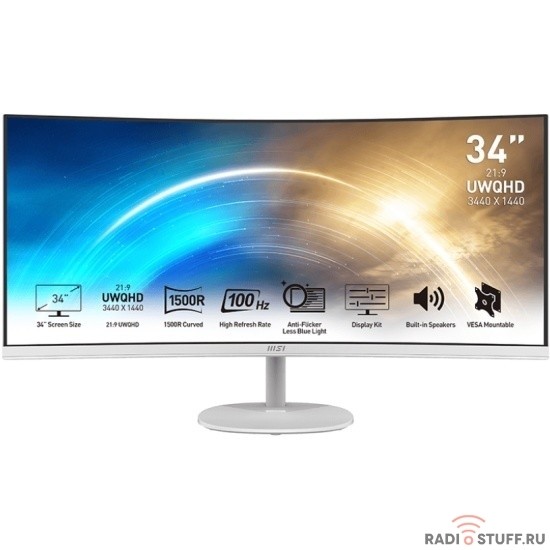 LCD MSI 34" Pro MP341CQW белый {VA Curved 3440x1440 100Hz 4ms 2xHDMI2.0 DisplayPort1.2 2x2W VESA} [9s6-3pb2ct-025]